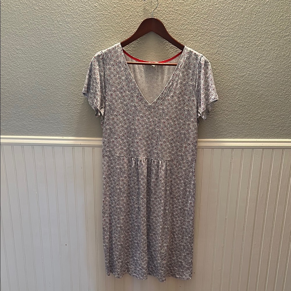 Boden Red White and Blue Patterned V-Neck Dress